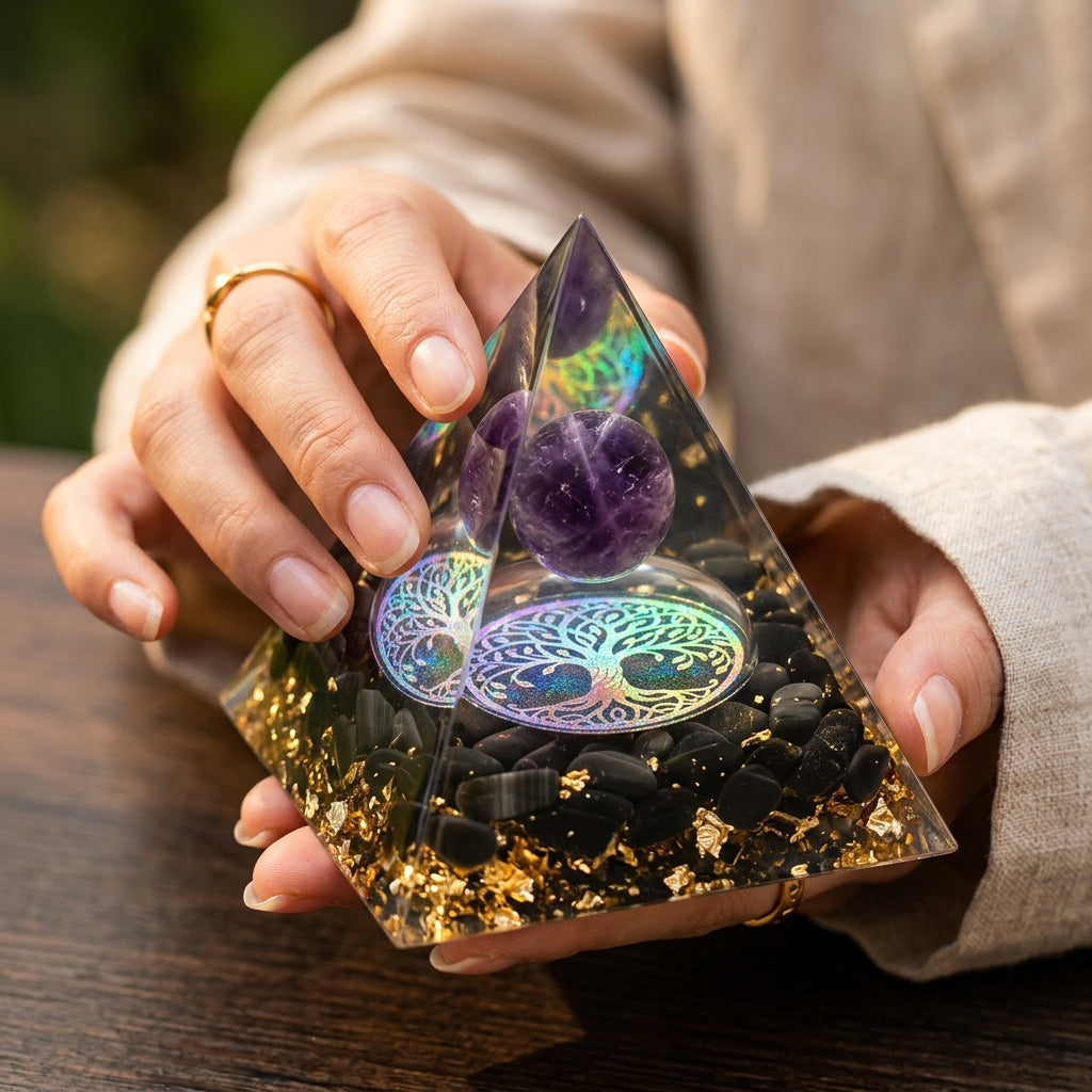Amethyst Orgonite Pyramid for Energy Healing
